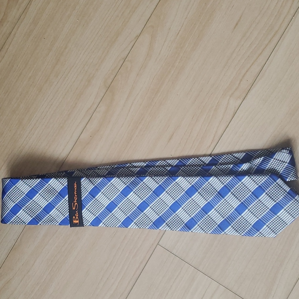 Ben Sherman Blue and White Plaid Tie